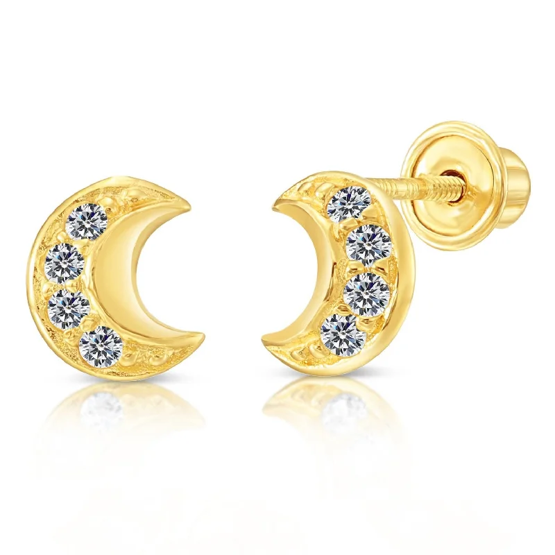 10k Yellow Gold Moon Crescent Stud Earrings