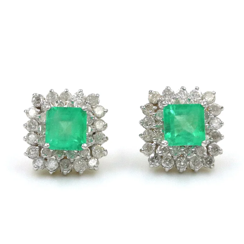 14K EMERALD AND DIAMOND EARRINGS