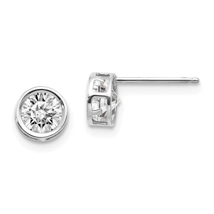 14k White Gold 5mm Round White Topaz Bezel Set Earrings