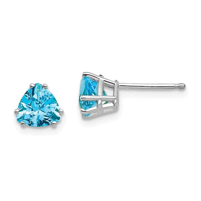 14k White Gold 6mm Trillion Swiss Blue Topaz Earrings