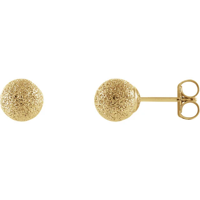 14k Yellow Gold 6mm Round Stardust Ball Earrings