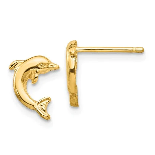 14k Yellow Gold Dolphin Post Earrings