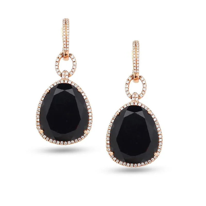 18KT ROSE GOLD ONYX AND DIAMOND EARRINGS