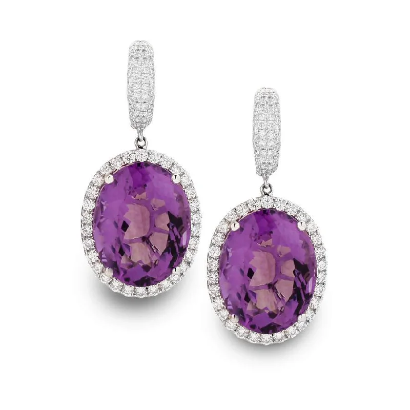 18KT WHITE GOLD DIAMOND AND AMETHYST EARRINGS