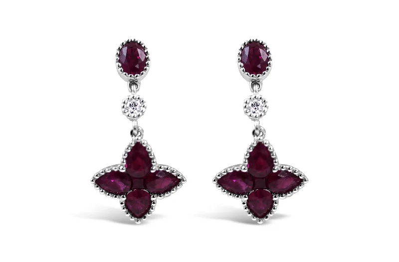 18KT WHITE GOLD DIAMOND AND RUBY EARRINGS