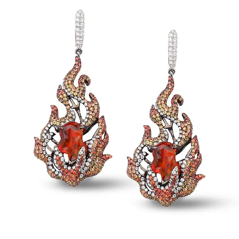 18KT WHITE GOLD FIRE OPAL EARRINGS