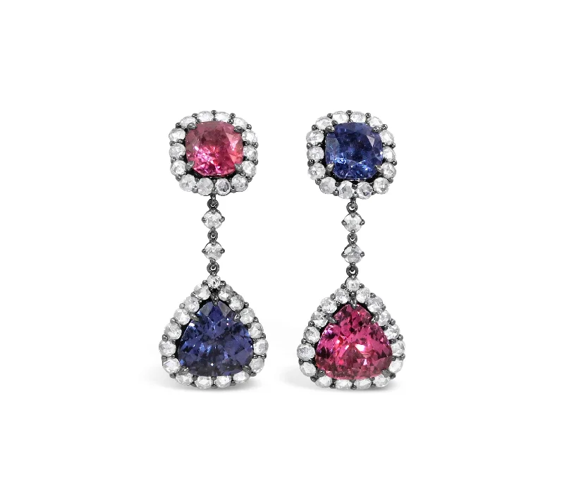 18KT WHITE GOLD SPINEL AND DIAMOND EARRINGS