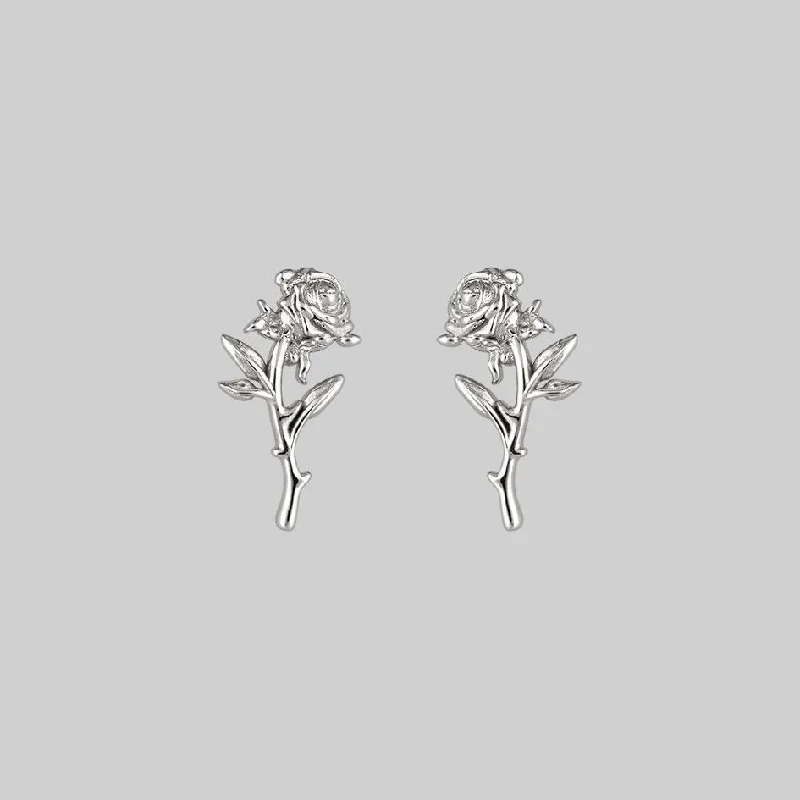 AMOR. Rose Stem Stud Earrings - Silver