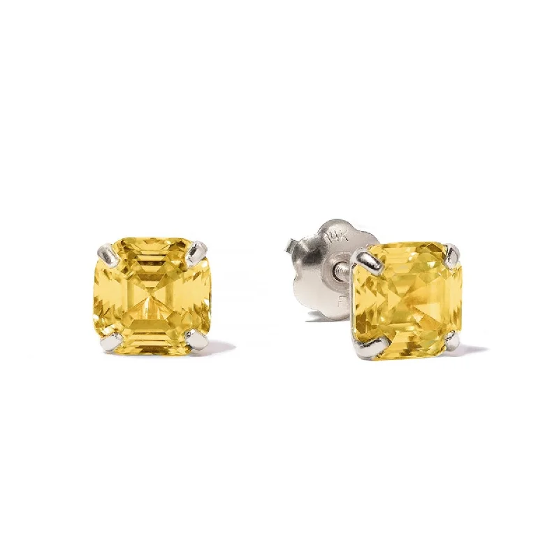 Asscher Cut Gemstone Studs Citrine