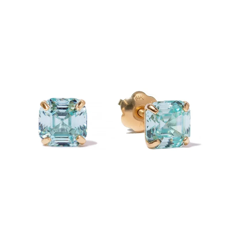 Asscher Cut Gemstone Studs Turquoise Paraiba