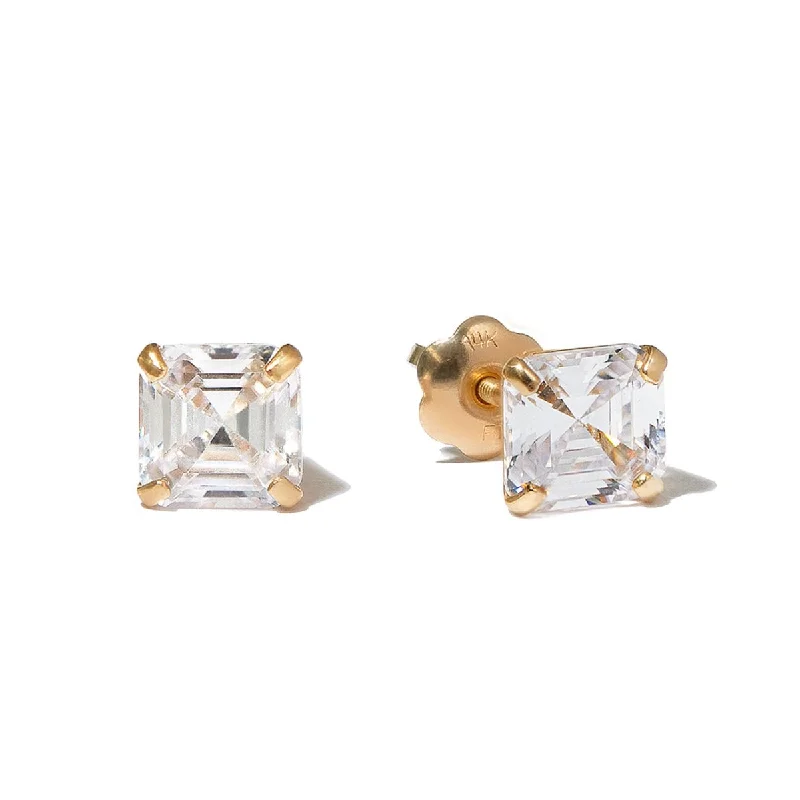 Asscher Cut Gemstone Studs White Zirconia