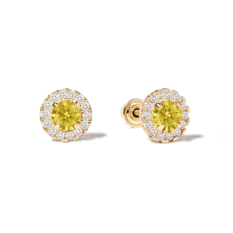 Birthstone Solitaire Halo Studs Citrine