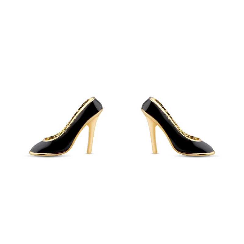 Black High Heels Stud Earrings in Sterling Silver