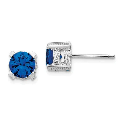 Cheryl M Sterling Silver 6.5mm Round Blue Spinel & CZ Stud Earrings