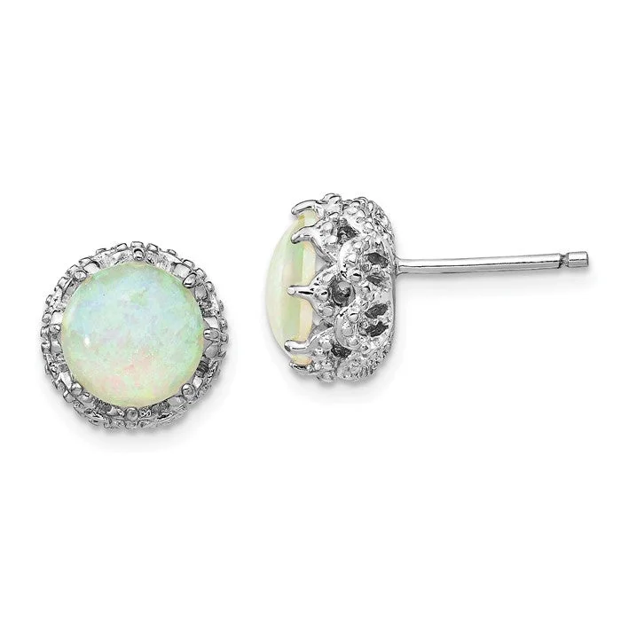 Cheryl M Sterling Silver CZ & Round White Opal Halo Post Earrings