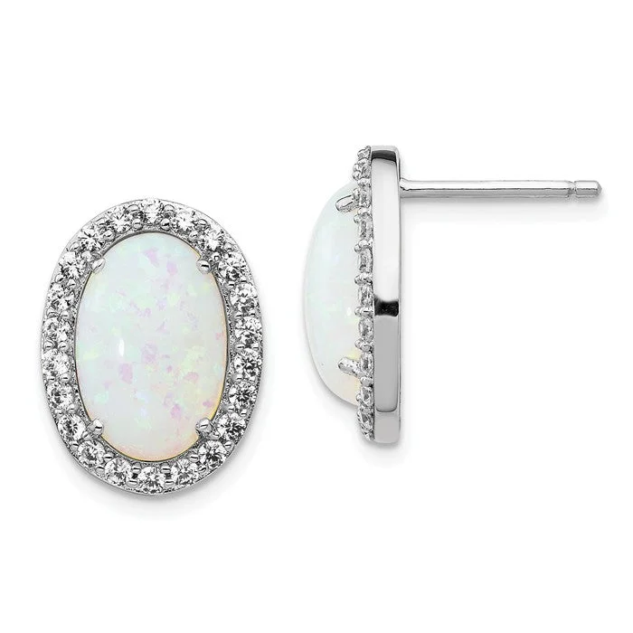 Cheryl M Sterling Silver Large Oval Opal And CZ Post Earrings