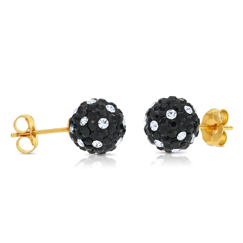 14k Yellow Gold Black Sparkle Ball Studs