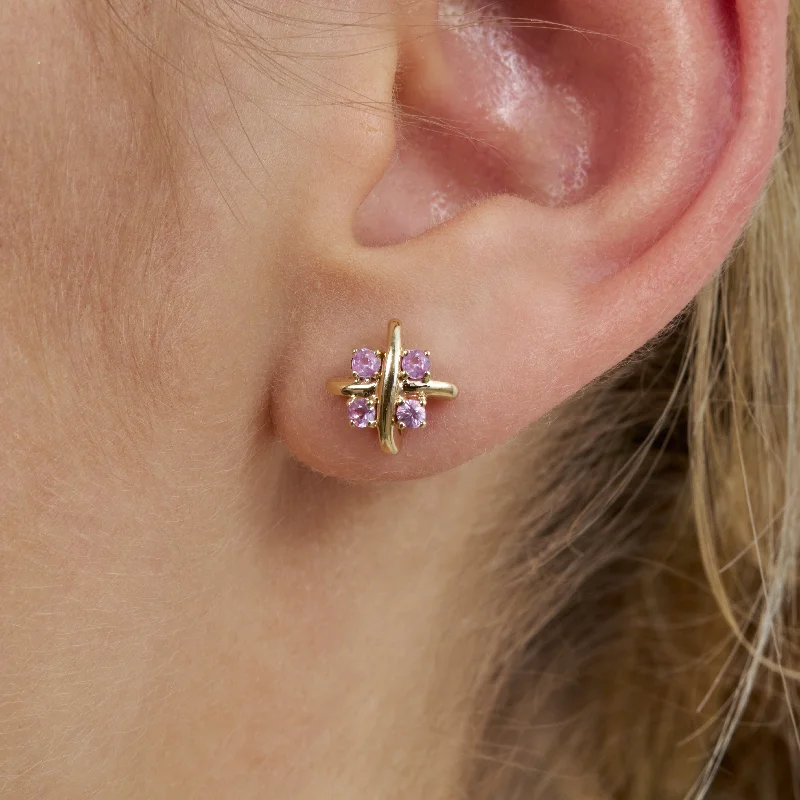 Criss-Cross Pink Sapphire Studs, Sade