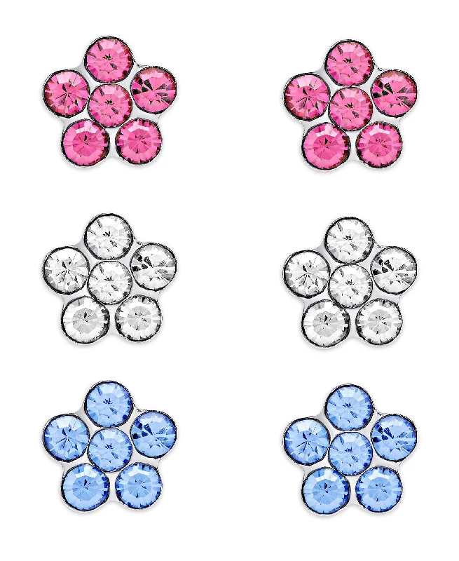 Crystal Flowers Stud Set in Sterling Silver