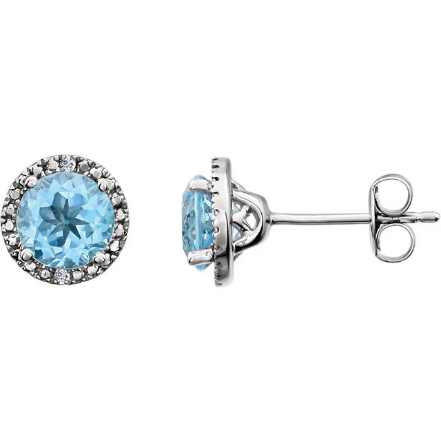 Sterling Silver 6mm Round Blue Topaz & .01 CTW Diamond Halo-Style Earrings