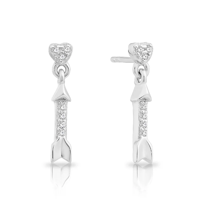 CZ Cupids Arrow Dangle Stud Earrings in Sterling Silver