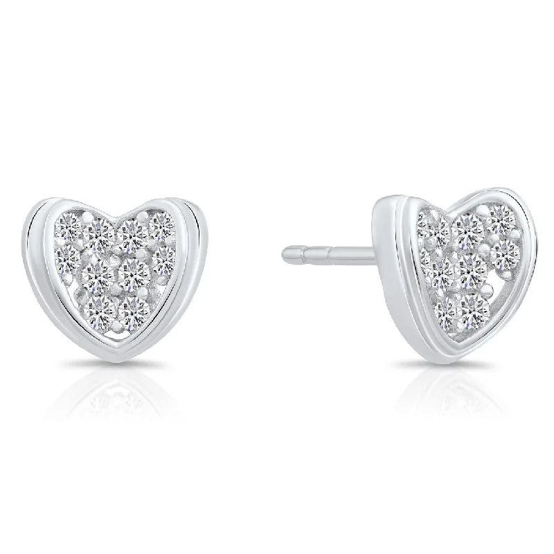 CZ Curved Heart Stud Earrings, 3609 in Sterling Silver