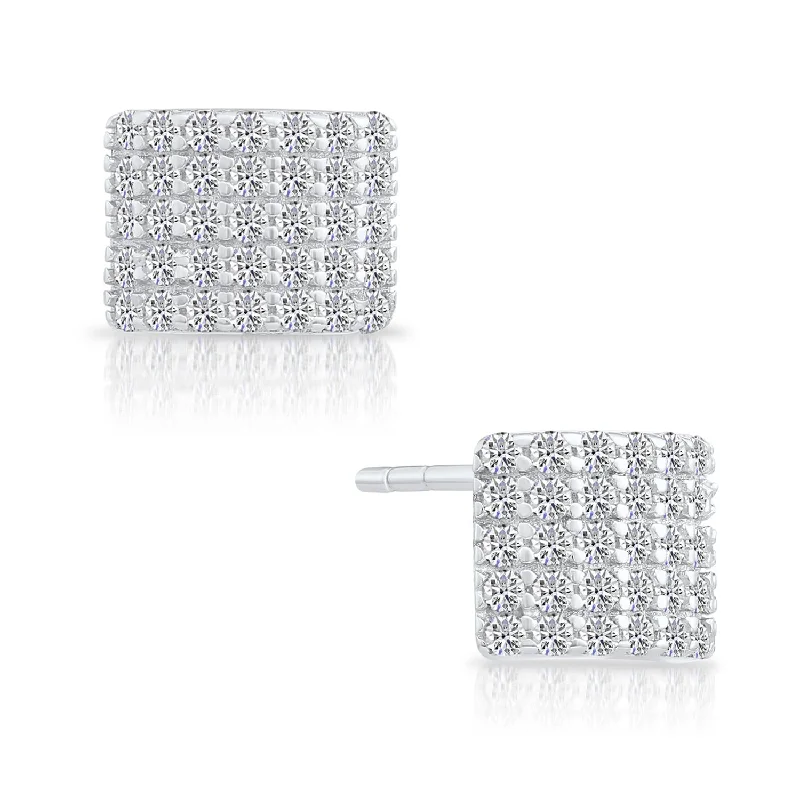 CZ Curved Square Stud Earrings in Sterling Silver