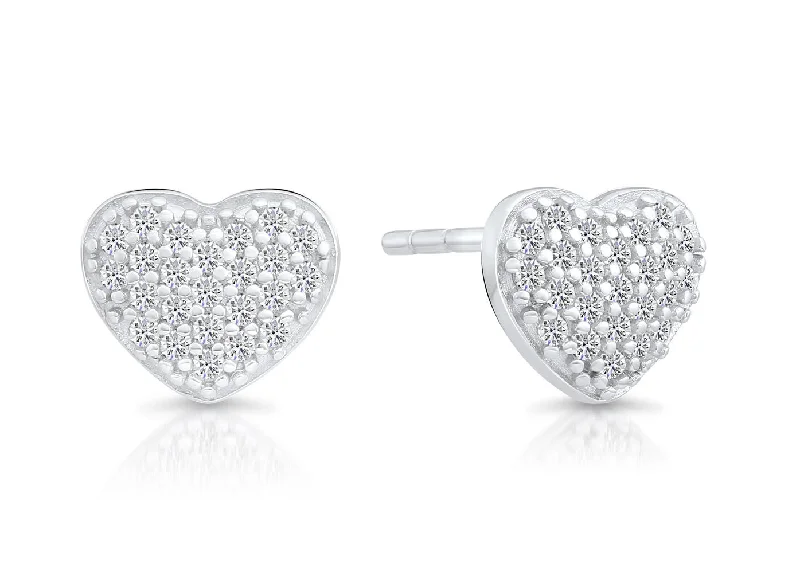 CZ Small Heart Stud Earrings, 1009 in Sterling Silver