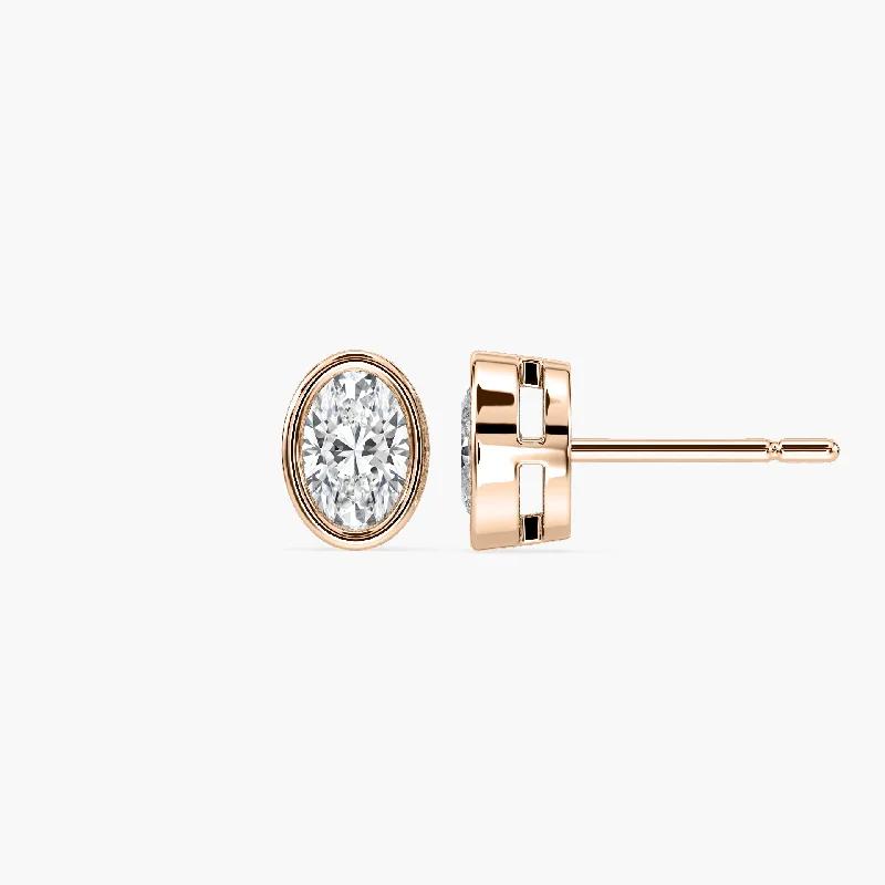 Oval Fancy Shape Bezel Stud Earring