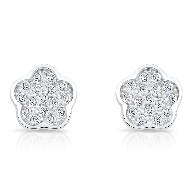 CZ Flower Stud Earrings in Sterling Silver