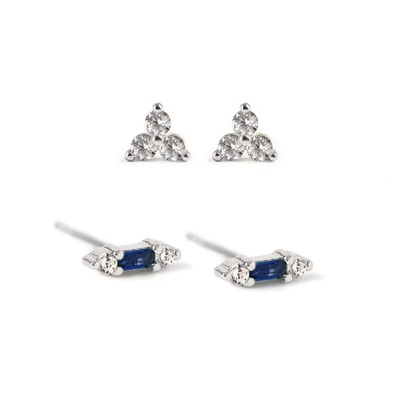 Gemstone Bar + Clover Studs Set Blue Sapphire