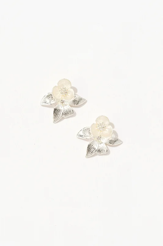 Glistening Silver Floral Stud Earrings