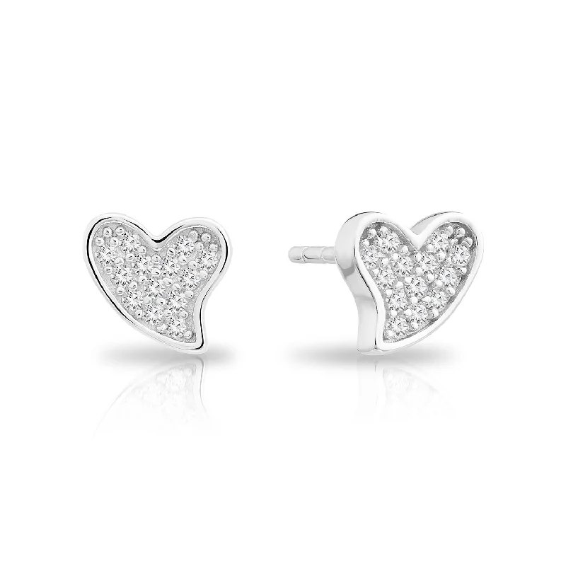 CZ Curved Heart Stud Earrings, 1016 in Sterling Silver