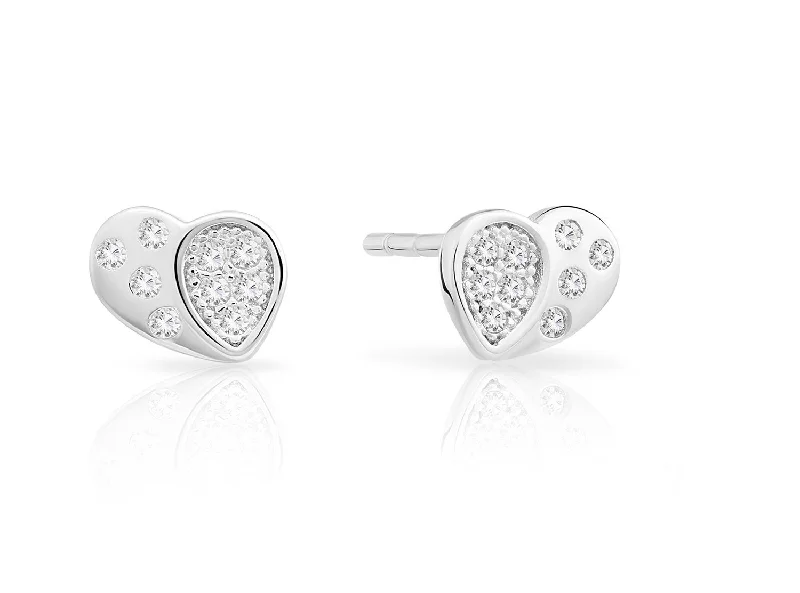 CZ Small Heart Stud Earrings, 1033 in Sterling Silver