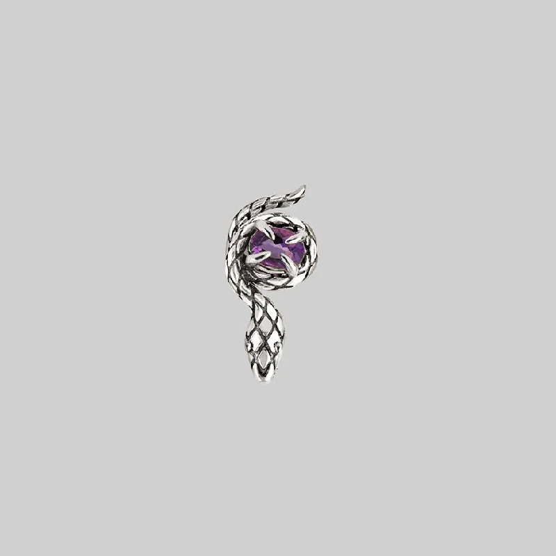 INSIDIOUS. Amethyst Coiled Snake Stud Earring - Silver