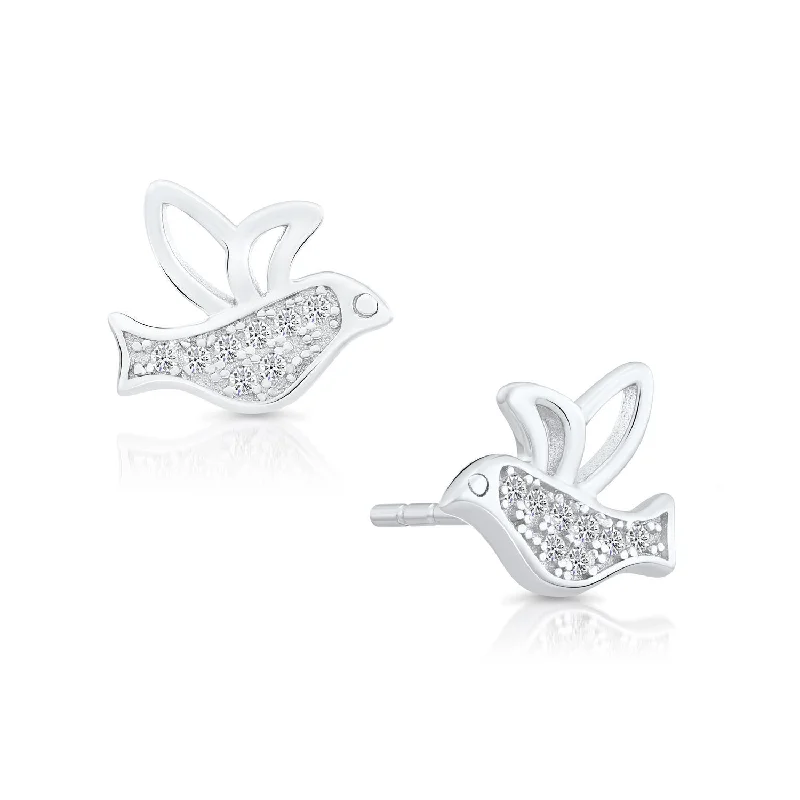 CZ Little Bird Stud Earrings in Sterling Silver