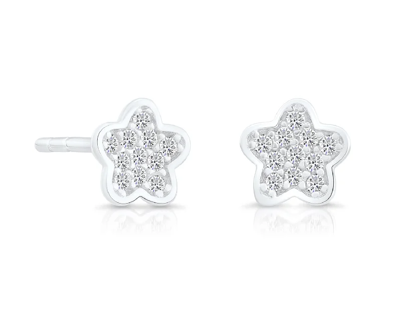 CZ Little Flower Stud Earrings in Sterling Silver