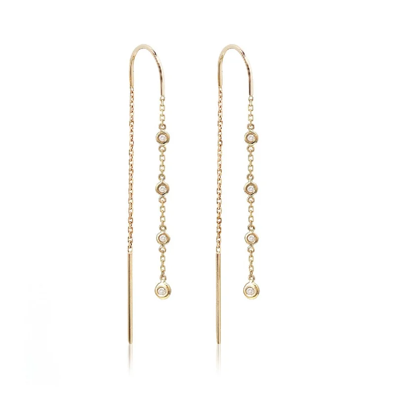 Micro Bezel Diamond Drop Threader Earrings