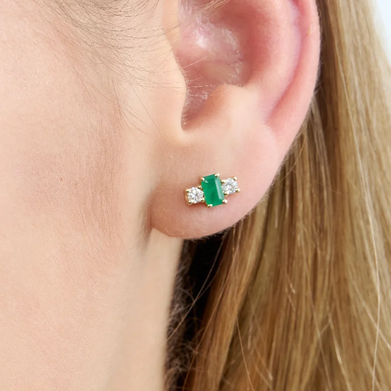 Natural Baguette Emerald Diamond Stud, Sevyn