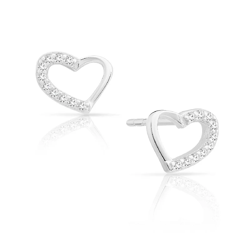 CZ Open Heart Stud Earrings in Sterling Silver