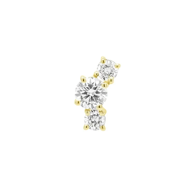 Luxe Open Curve 3 Diamond Threaded Flat Back Earring | .4GMS .25CT | Single