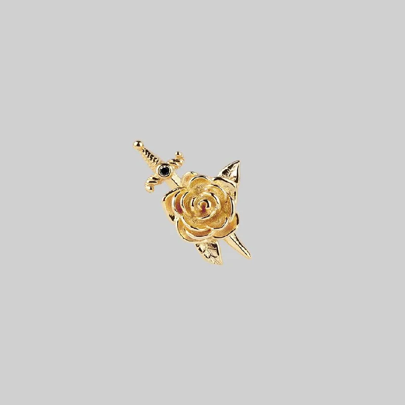 RHAPSODY. Dagger Through Rose Stud Earring - Gold