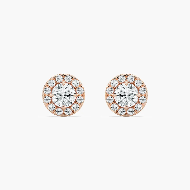 Round Lab Grown Diamond Halo Stud Earrings