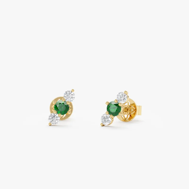 Round Emerald and Diamond Stud Earrings, Lina