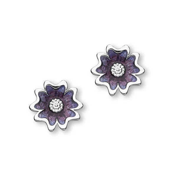 Scottish Primrose Sterling Silver & Purple Enamel 12mm Stud Earrings, EE619