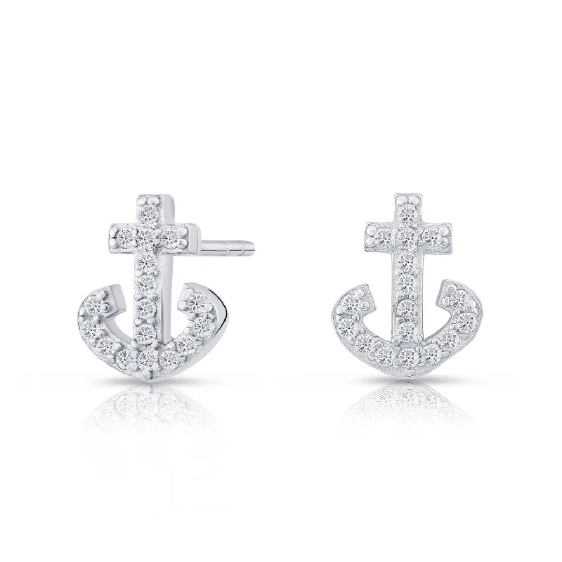 CZ Small Anchor Stud Earrings, 1307 in Sterling Silver