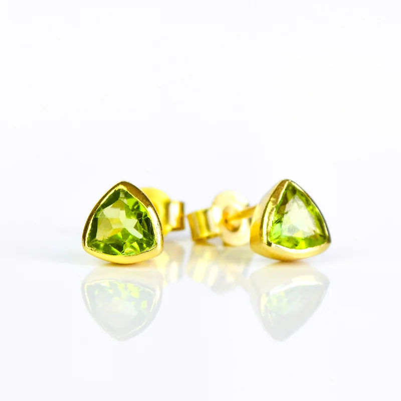 Minimalist Peridot Triangle Studs • August Birthstone