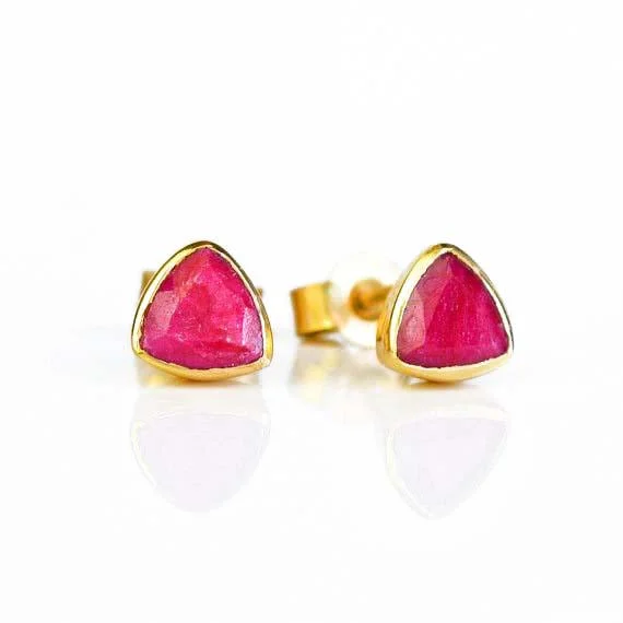 Minimalist Ruby Triangle Studs • July Birthstone