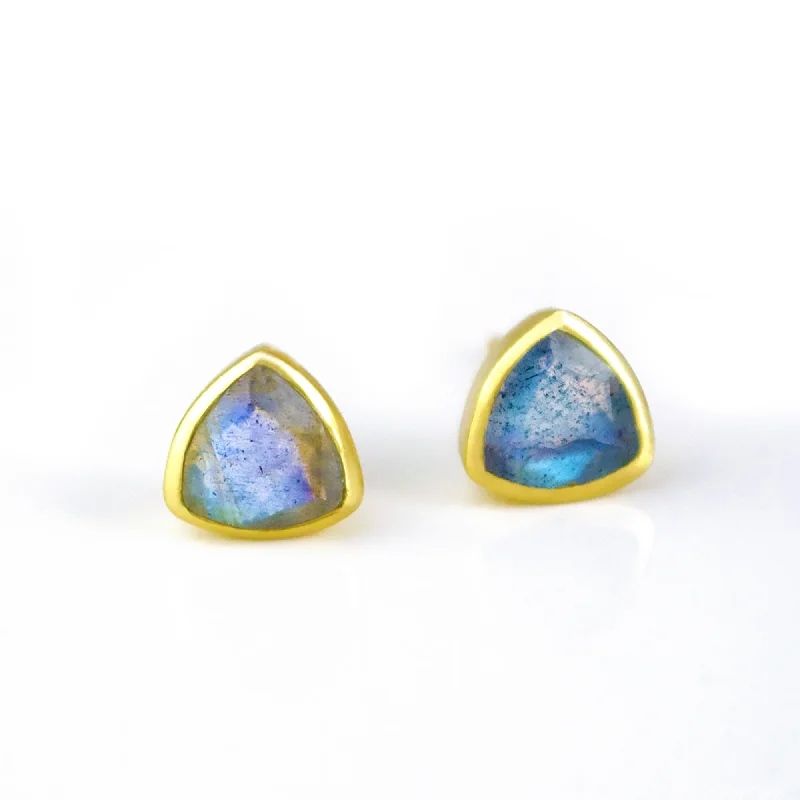 Minimalist Labradorite Triangle Studs • August Birthstone