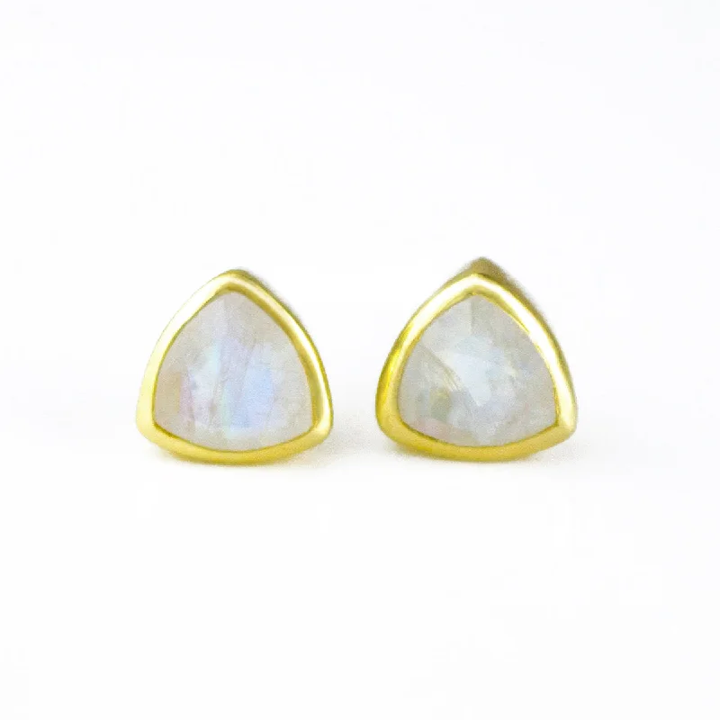 Minimalist Rainbow Moonstone Triangle Studs • June Birthstone